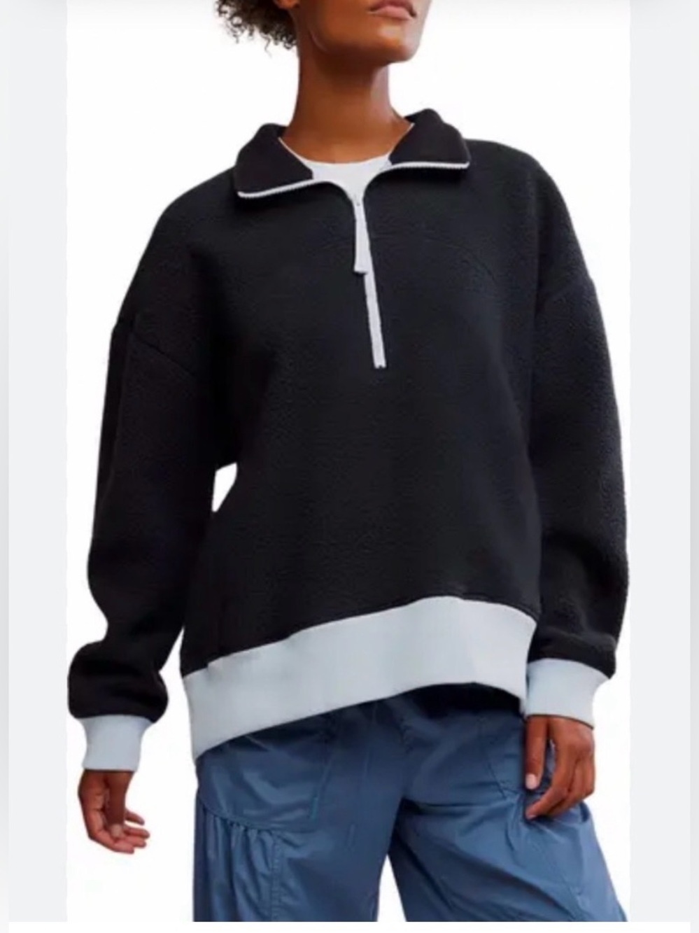 Free People Movement Hit The Slopes Black Fleece 1/2 Zip Pullover size Large